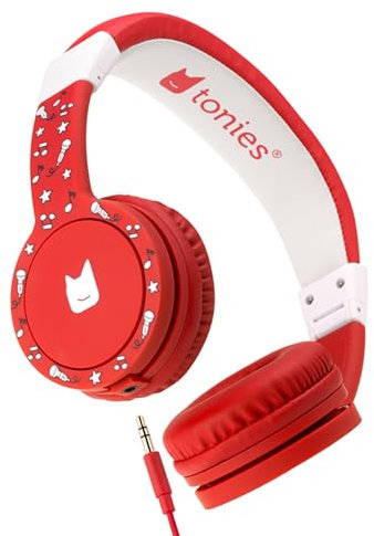 Tonies Foldable Wired Headphones for Kids - Comfortably Designed to fit On-Ear - Works with Toniebox 1 and All 3.5mm Devices - Red