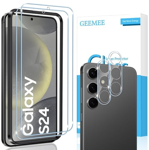 GEEMEE für Samsung Galaxy S24 Panzerglas Schutzfolie + Kamera Schutzfolie,【2 Stück +2 Stück】 9H Filmhärte Gehärtetem Schutzglas Hohe Empfindlichkeit Displayschutzfolie
