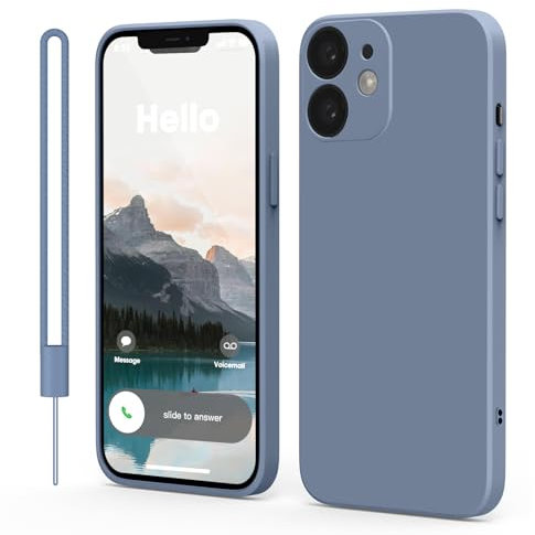 Andwing für iPhone 12 Mini Hülle,Silicone Handyhülle für iPhone 12 Mini mit Weichem Kratzfestem Mikrofaserfutter und Kameraschutz, Rundumschutz Schutzhülle Hülle für für iPhone 12 Mini Grau Blau