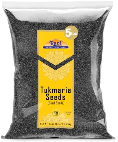 Rani Tukmaria (Holy Basil Seeds) 80oz (5lbs) 2.27kg Used for Falooda / Sabja Dessert, Spice & Ayurveda Herbal ~ All Natural | Gluten Friendly | NON-GMO | Kosher | Vegan | Indian Origin