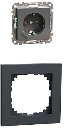 Bundle aus Schneider Electric Merten MEG2380-0414 Connected Schuko-Steckdose System M, Smart Home WiFI Steckdose + Merten MEG4010-3614 M-Pure Rahmen 1-fach für Steckosen und Schalter, Anthrazit