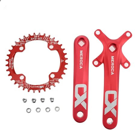PETCHOR Guarnitura quadrata conica MTB, guarnitura a velocità singola per mountain bike, set di pedivelle per bicicletta 170 mm 104BCD, corona 36T e bulloni, rosso