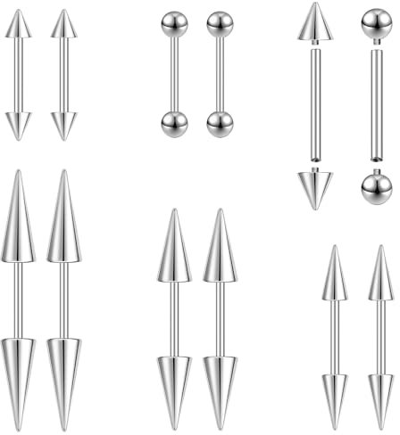 ZS 16G/18G Spike Knorpel Tragus Helix Piercing Edelstahl Spike Ohrstecker Innengewinde gebogen Barbell Nasenbrücke Ringe Schlangenbiss Piercing Schmuck für Damen Herren, 16g,L:10mm, Edelstahl, Kein