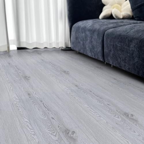 Vinylboden Selbstklebend PVC Bodenbelag Selbstklebend Hellgrau, Verschleißfest Wasserdicht Holz Platte Vinylboden für Küche, Wohnzimmer Balkon Verdickt (1.5mm) 0.4 x 3 M/1.2㎡