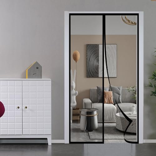 SYC Magnet Fliegengitter Tür Insektenschutz,Automatisch Geschlossen Moskitonetz Ohne Bohren,Atmungsaktiv Vorhang für Balkontür Kellertür Terrassentür- Black-b|| 110x250cm(43x98inch)