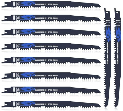 JOEJONI Lames de Scie Sabre pour Bois, 10 Pièces 230mm 5TPI Lames de Scie Alternative, Accessoires de Scie Sabre, Compatibilité avec Bosch Dewalt Makita and many others (Wood Reciprocating Saw Blades)