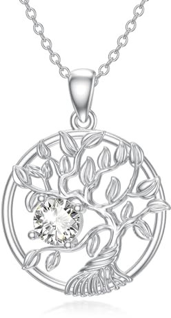 Tree of Life Birthstone Necklace Sterling Silver Tree Pendant Necklace Gifts Birthstone Jewellery for Women Daughter Granddaughter Niece Birthday Christmas Graduation Gift