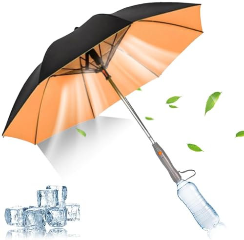 Monozoz Umbrella With Fan And Mist Spray | UV Blocking Sun Shielding Umbrella with Fan | Portable Sun and Rain Umbrella for Golf, Walking, Beach, Summer Use