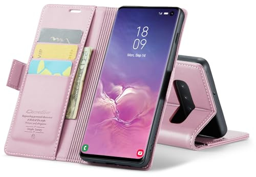 Phernykas Handyhülle für Samsung Galaxy S10 hülle Leder, Klapphülle mit Standfunktion und Kartenfächern Cover Samsung Galaxy S10 360 Grad hülle Stoßfeste Flip Case (Golden)