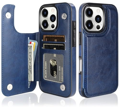 Vofolen for iPhone 16 Pro Case with Card Holder Slots Larger Space Pocket 16 Pro Wallet Case Folio PU Leather Slim Flip Case Magnetic Closure Protective Case Cover for iPhone 16 Phone Case - Blue