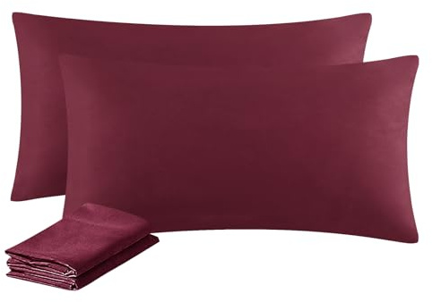 Aisbo Kissenbezug 40 x 80 2er Set - Kopfkissenbezug 40x80 Burgunderrot mit Reißverschluss aus Mikrofaser, ÖKO-TEX Kissenhülle 40x80cm, Weich und Bügelfrei