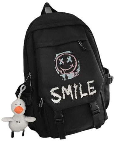 LKJOZCR Schultasche für SchülerCampus -Rucksack, Student -Rucksack, Computer -Rucksack, Casual Rucksack, Geeignet Für Jugendliche, Die Mit Exquisiten Anhängern Reisen Können-Schwarzer Smiley