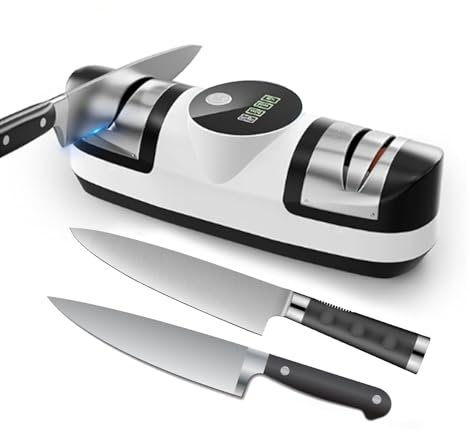 Electric Knife Sharpener - 5 in 1 Wireless Safe Rechargeable Chef Knife Scissor Sharpening Stone for Kitchen with Fine Diamond Sharpening & 3 Adjustable Speed & LED Display for Rough