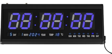 Dokiiovo LED Digitale Wanduhr Großanzeige, 18.9 Tischuhr Digital mit Temperatur Datum Automatische Helligkeitsregelung Wand- und Tischmontage für Wohnzimmer Büro Schlafzimmer(Blau)