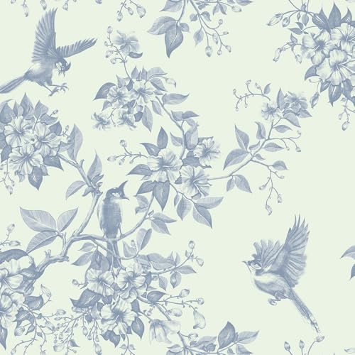 Yomshi Peel and Stick Wallpaper 41CM×6M Bird Wallpaper Blue and Beige Wallpaper Self Adhesive Wallpaper Waterproof Furniture Sticker Sticky Back Plastic for Living Room Bedroom