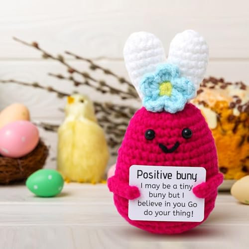 Generic Mini Positive Häkeln Osterhase Wolle Puppe Nette Gestrickte Positive Kaninchen mit Positive Karte Emotionale Inspirierende Unterstützung Gestrickte Tiere Dekoration Ermutigen Emotionale Gesche