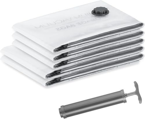 SilverRack Vakuumbeutel für Kleidung, Vakuumierbeutel Bettdecken, Reise | Vacuum Bags, Aufbewahrung Kleiderbeutel, Kompressionsbeutel - 5 Vakuumtüten: 3x 60x80 cm, 2x 80x100 cm, Handpumpe Etiketten