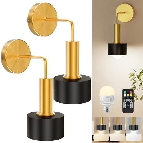 LGMCF Battery Operated Wall Sconce Set, Rechargeable Wall Lights with 5000mAh Dimmable Detachable Charging Bulbs & Remote, 3 Color Temperature Wireless Wall Lights for Bedroom Living Room Hallway