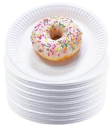 Pakomat Platos de papel de 15 cm, 100 unidades, platos desechables, redondos de postre, platos de cartón estables, platos de fiesta, respetuosos con el medio ambiente, platos de cartón, biodegradables