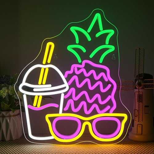 VYXIN Ananas Getränk Neon Schild,Strand Led Schild,Sonnenbrille Neon Sign,Hawaii Party Deko Leuchtreklame Anwendbar für die Dekoration von Orten wie Zimmern,Restaurants,Männerhöhle,Partys und Bars
