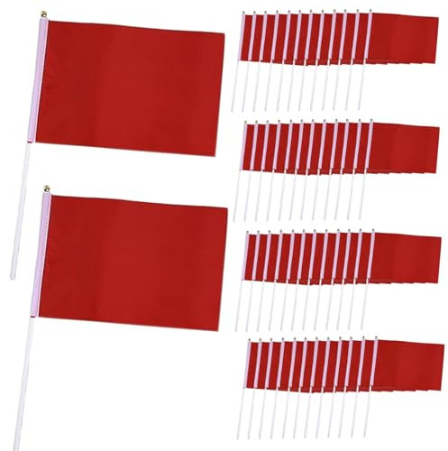 Drapeaux rouges 50pcs 5.5x8, 3 pouces mini drapeaux Polyester à main petit sur des bâtons décoratifs résistants au fondu vibrant pour les événements sportifs de parade de fête