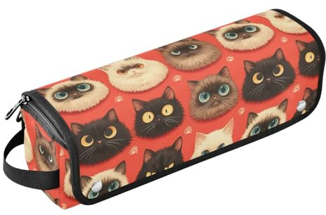 Lustige Katzengesichter, rote Haar-Werkzeuge, Reisetasche mit herausnehmbarer hitzebeständiger Matte, Heizwerkzeuge, Reisetasche, Organizer für heiße Werkzeuge, Lockenstab und Glätteisen