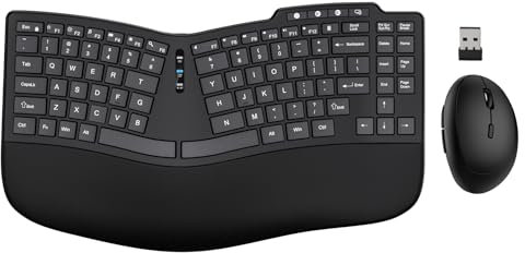 Ergonomic Wireless Keyboard Mouse Combo, Bluetooth/2.4G Split Design Keyboard with Palm Rest and 3 Levels DPI Adjustable Wireless Vertical Mouse, Multi-Device, Rechargeable, for Windows/Mac（Black）