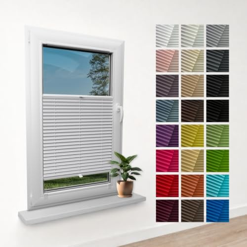 STELGE – Standard Plissee mit Klebe-Montage nach Maß gefertigt | Breite 30–120 cm | Höhe 50–230 cm | Blickdicht und lichtdurchlässig | Rollos | 24 Farben Standard-Stoff (Höhe von 150 cm bis 230 cm)