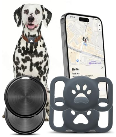 (2er-Set) GPS Tracker für Hunde ohne ABO, kompatibel mit Apple „Wo ist?“, mit Silikonhülle für Hundehalsban
