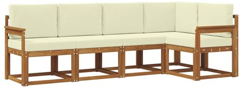 vidaXL Sofa Set mit Kissen 5 pcs Natur und Creme, Gartenlounge, modernes Outdoor-Sofa, sectionale Möbel, langlebiges Patioset, Bequeme Terrassen-Sitzgelegenheit