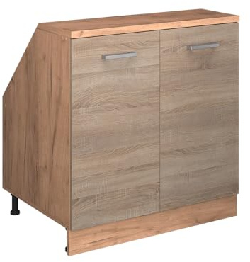 Vicco Küchenschrank für Dachschrägen R-Line, Sonoma, 80 cm mit 2 Türen, Schrankkorpus 60 cm Tiefe, zur freien Kombination innerhalb modularer Küchensysteme