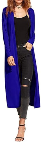 Re Tech UK Ladies Womens Maxi Plus Size Long Cardigans for Women UK Collared Top Long Full Sleeve Floaty Women's Cardigans Coatigans Sizes 8-26 (Royal Blue - XL)