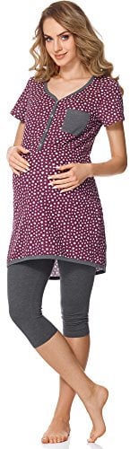 Bellivalini Pigiama Premaman con Funzione Allattamento BLV50-126 (Vino Stelle/Grafite, L)