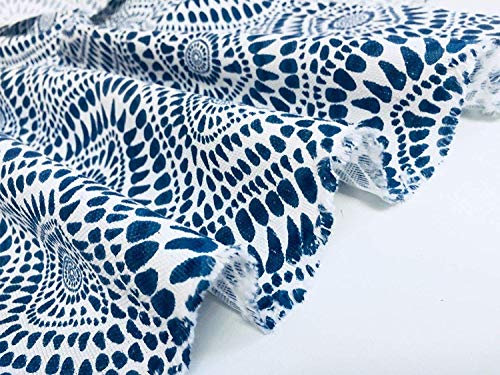 LushFabric Blaue spanische Fliese Stoff Floral Mandala Vorhang Polster Baumwolle - Digitaldruck Leinwand für Polster, Vorhänge, Schneiderei - 140 cm breit (Meterware) (Probe (10cm x 10cm))