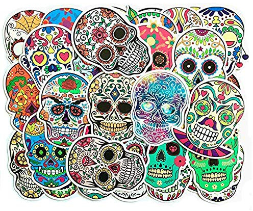 ZYTC 50 Teile/Paket Zucker Schädel Aufkleber Abziehbilder Vinyl Auto Autoaufkleber Motorrad Fahrrad Gepäck Hippie Aufkleber für Laptop MacBook Graffiti Patches Skateboard Snowboar Wasserdicht