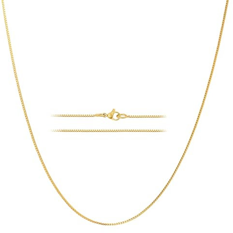 KISPER 24k Gold Over Stainless Steel 1.2mm Thin Box Chain Necklace, 18 inch
