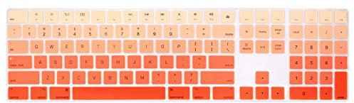 WYGCH Ultra Thin Silicone Full Size Wireless Numeric Keyboard Cover Skin for Mac 2017 Magic Keyboard with Numeric Keypad MQ052LL/A A1843 US Layout,Ombre Orange