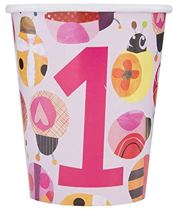 Unique Party- Vasos de papel de mariquita de 9 onzas, paquete de 8, Color rosa, Talla única (73326)