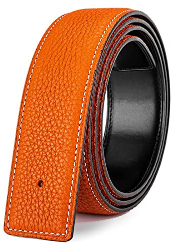 Vatee's Damen/Herren Echtleder-Ersatz-Gürtelriemen ohne Schnalle 32mm breit 125cm lang Orange