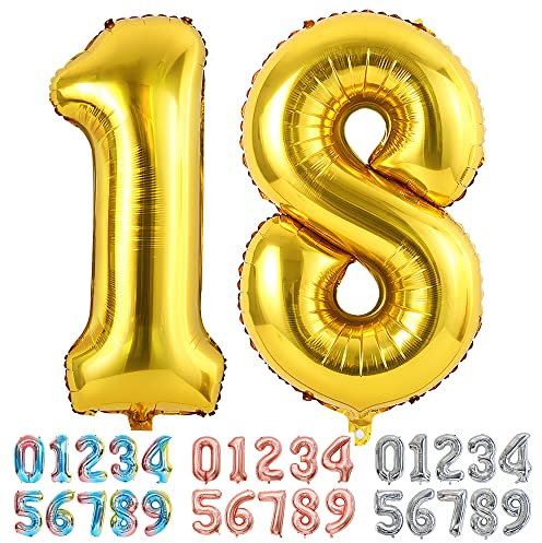 Ponmoo Foil Palloncini Numeri 18 81 Oro, Gigante Numero 0 1 2 3 4 5 6 7 8 9 10-19 20-29 30 40 50 60 70 80 90 100, Gonfiabili Pallone per Anniversario, Decorazione Feste di Compleanno Palloncino