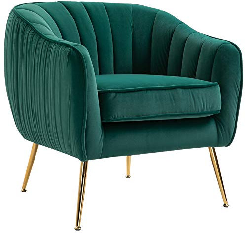 HOMCOM Fauteuil en Velours Vert avec Pieds en métal doré