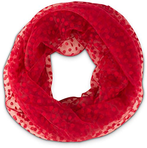 fashionchimp Loop Sommer-Schlauchschal für Damen mit Ausbrenn-Muster, Baumwolle und Polyester, leichter XXL Schal (Dunkelrot-Punkte)