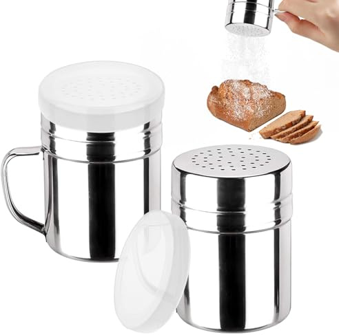 Mauts 2 Pack Powdered Sugar Shaker Duster， Suitable for Sugar Powder, Cinnamon, Cocoa, Pepper, Coffee Powder, Salt.