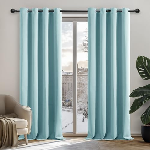 Deconovo Home Decorative Thermal Insulated Curtains Blackout Curtains Eyelet Curtains for Boys Bedroom Sky Blue W42 x L63 Inch One Pair