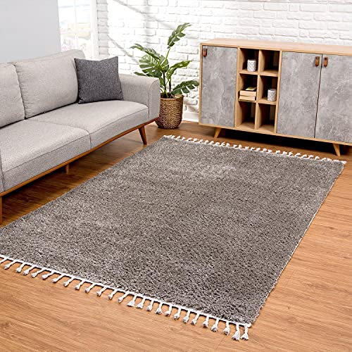 carpet city Hochflor Teppich Wohnzimmer - Einfarbig Anthrazit -240x340 cm - Shaggyteppich Langflor - Kettfäden - Schlafzimmerteppich Flauschig Weich - Moderne Wohnzimmerteppiche