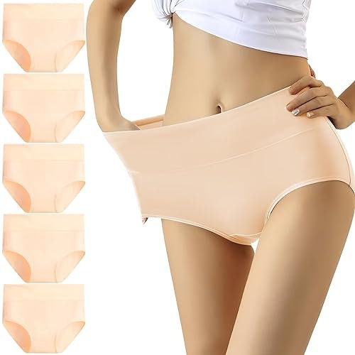 YouShow Culottes Femmes Coton Taille Haute Lot de 5 Slips Elasticité Ventre Plat (Peau, XS)