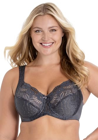 Miss Mary Jacquard & Lace Full Coverage Underwired Bra – Side Support, Heavy Bust Grey