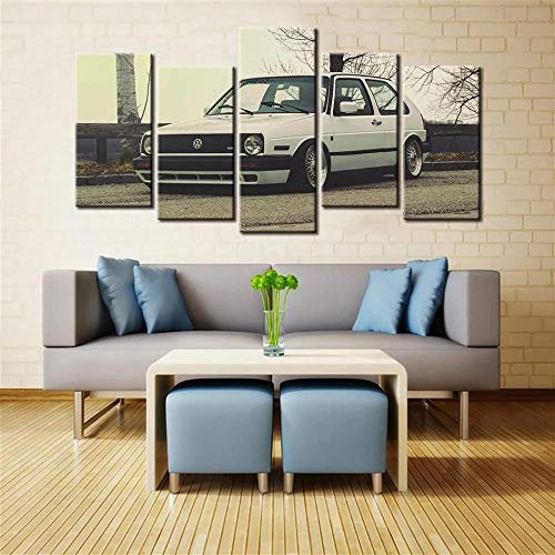 GIRDSS Kunstdrucke Moderne Druck Malerei Hintergrund Dekoration Modulare 5 Teiliges Wandbild VW Golf MK2 Auto Wandbilder XXL Wanddekoration Design Wand Bild,5 Teilig Bilder