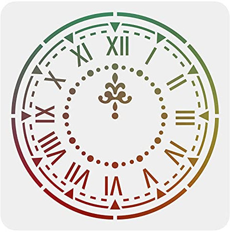 FINGERINSPIRE Uhr-Schablone, 30 x 30 cm, quadratisch, kunstvolle Uhr, Malschablone, Vorlage, wiederverwendbar, DIY-Schablone für Heimdekoration (weiß)