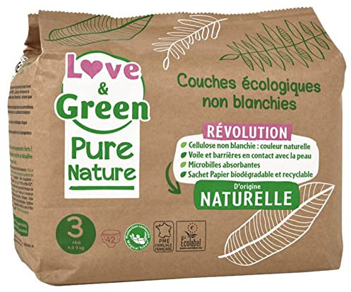 Love & Green Pure Nature Ökologische Windeln, 42 Windeln, Größe 3 Midi (4 bis 9 kg)
